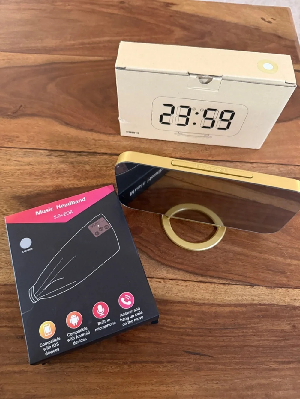 Bundle! Gold Smart Alarm Clock with Bluetooth Speaker & Music Headband